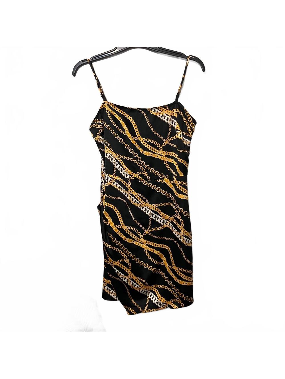 Intempo Black Chain 90s Minimalist Edgy Retro-Grunge Print Slip Dress Medium